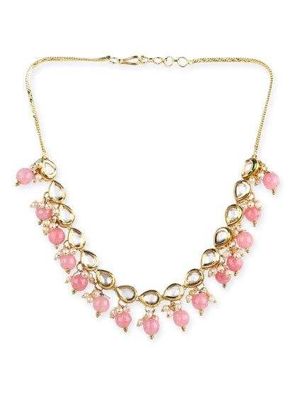 Gold-Toned Pink Gold-Polished Handcrafted Necklace - Ruby Raang