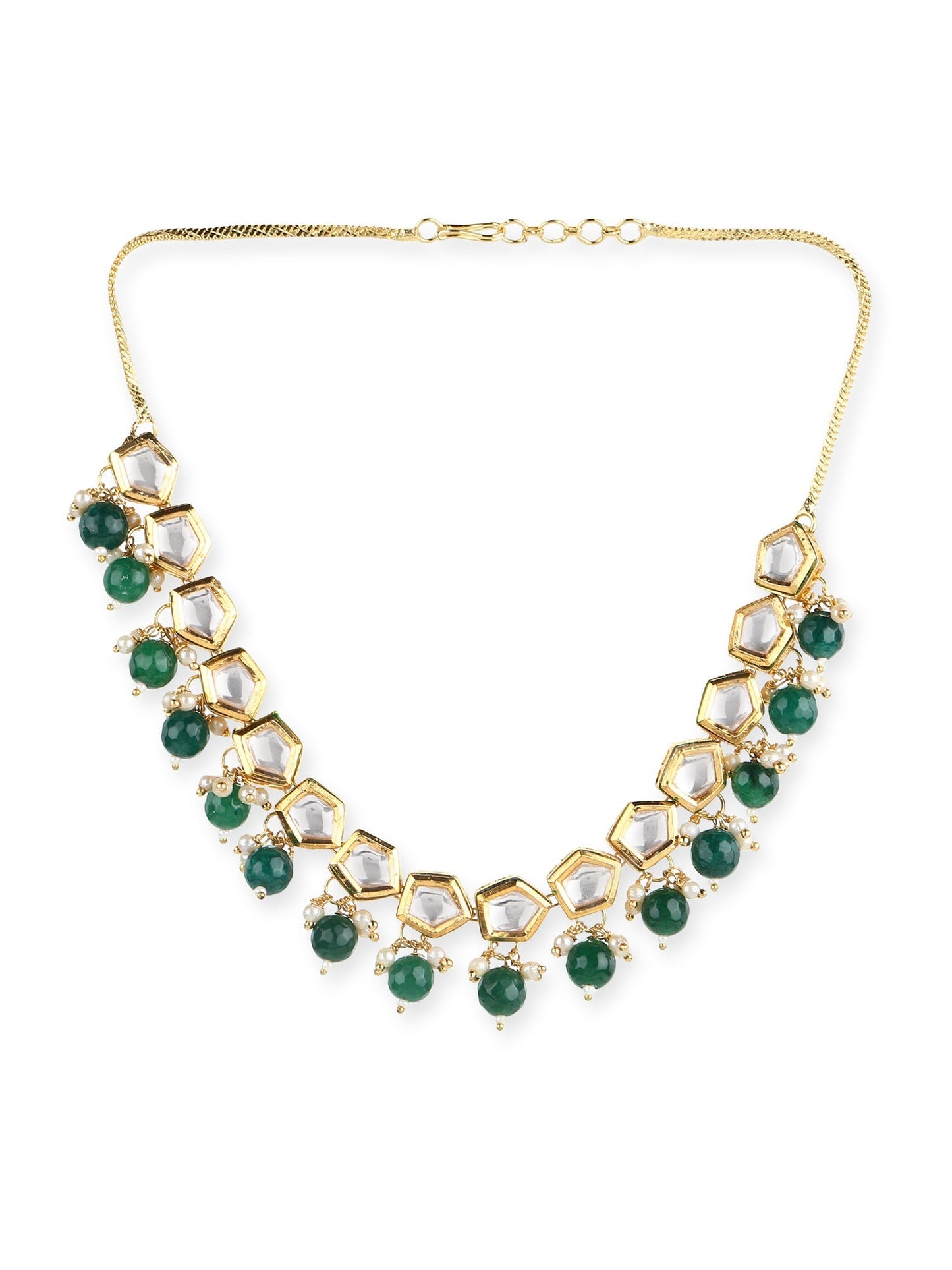 Gold-Polished White Greeb Brass Kundan Pearls Necklace - Ruby Raang