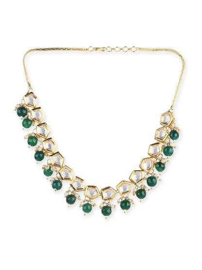 Gold-Polished White Greeb Brass Kundan Pearls Necklace - Ruby Raang