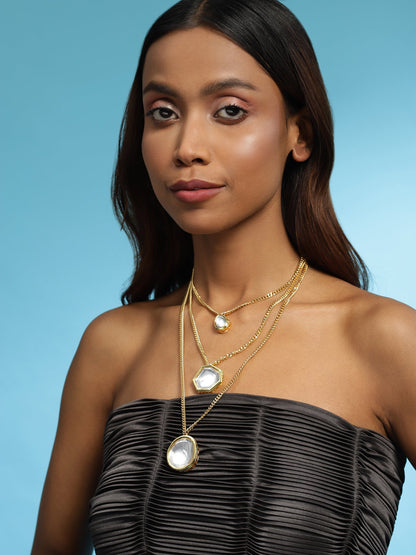 Gold-Polished White Brass Layered Necklace - Ruby Raang