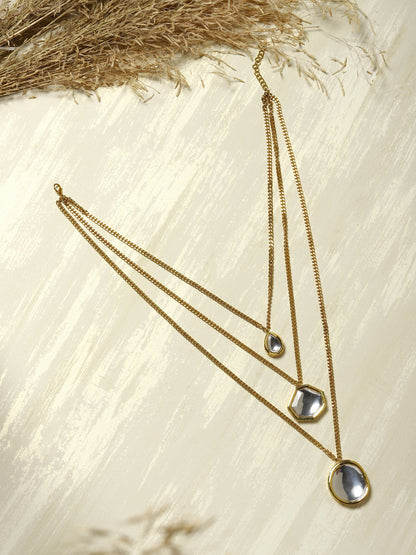 Gold-Polished White Brass Layered Necklace - Ruby Raang