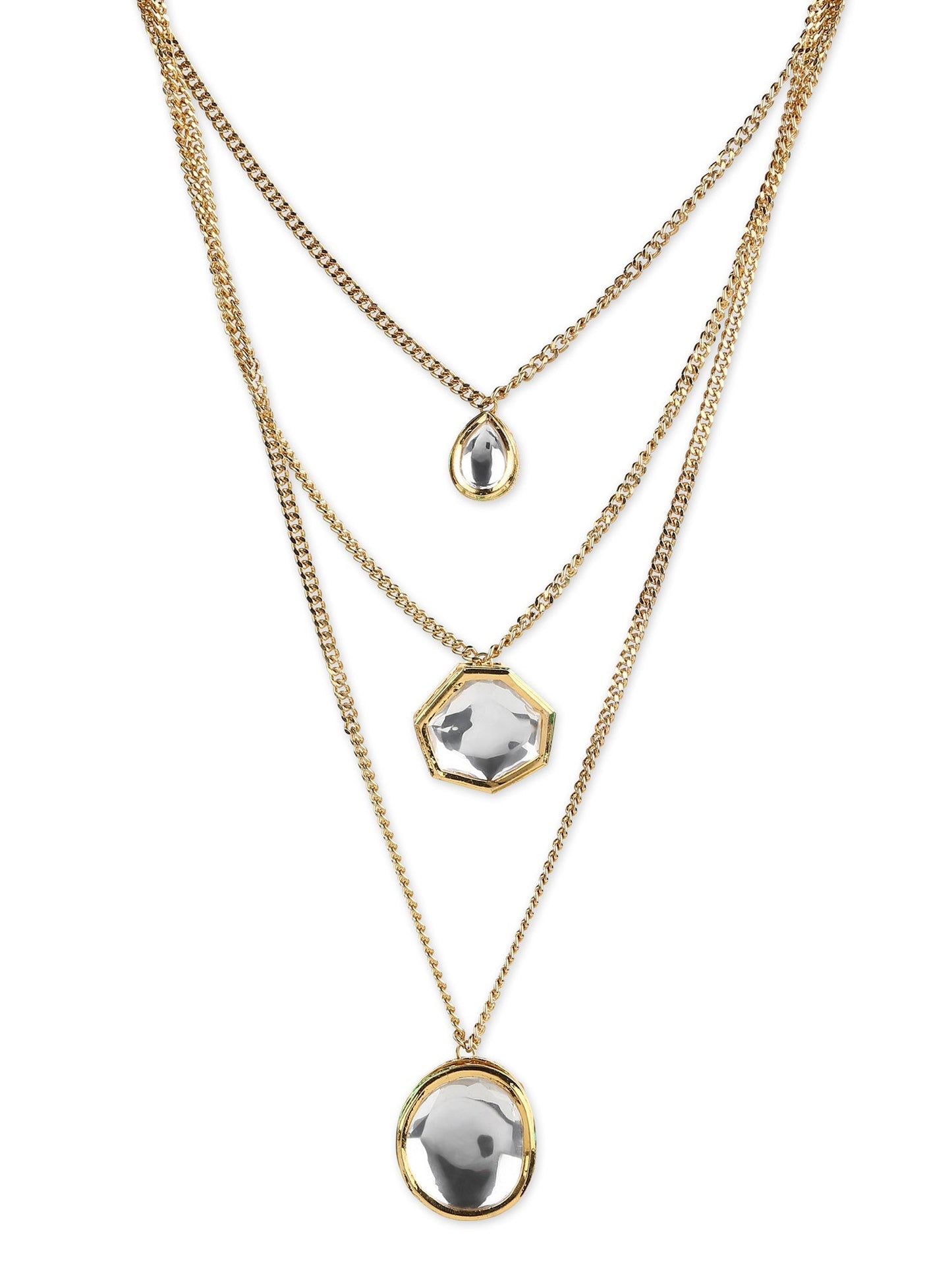 Gold-Polished White Brass Layered Necklace - Ruby Raang