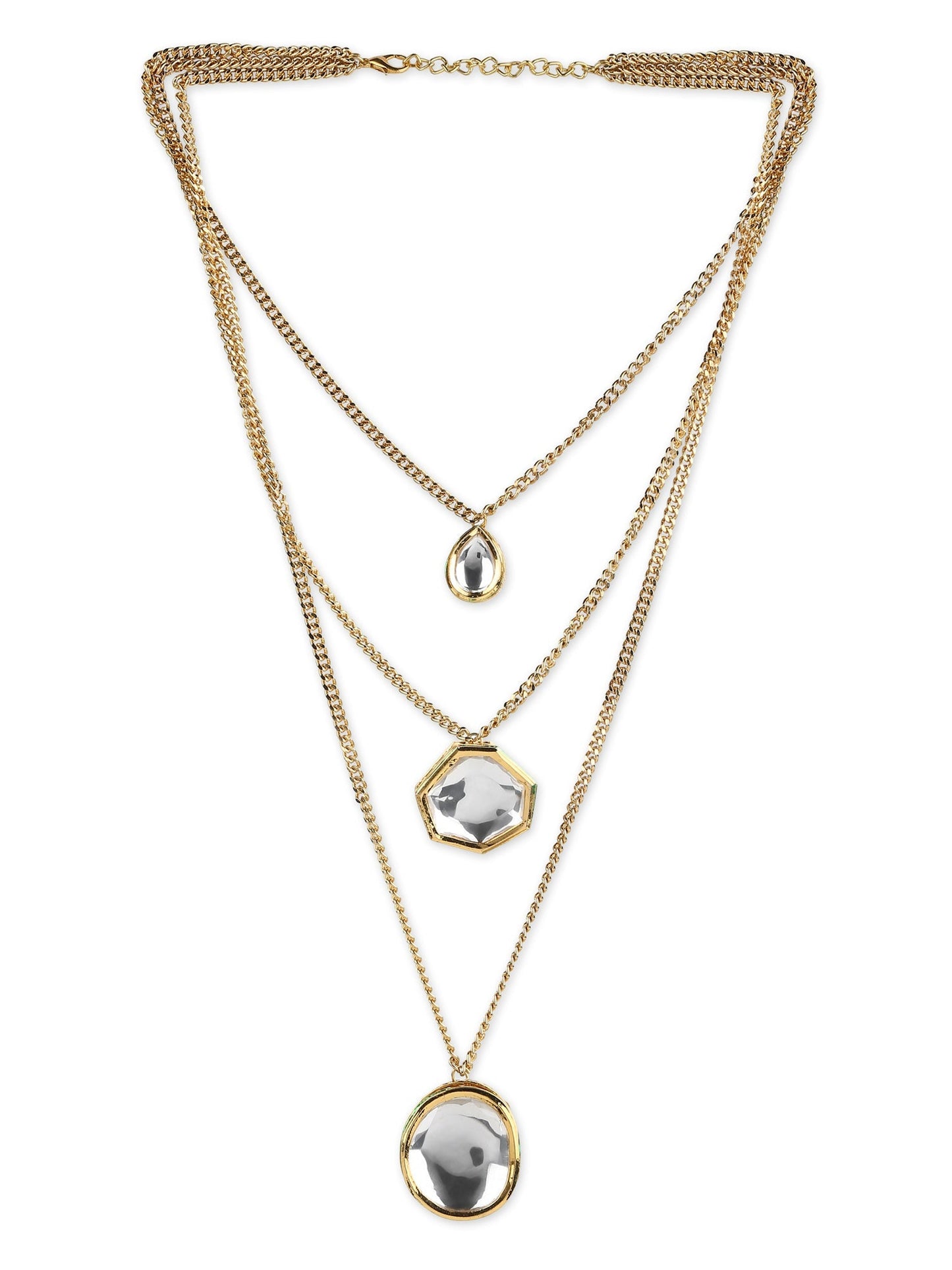Gold-Polished White Brass Layered Necklace - Ruby Raang