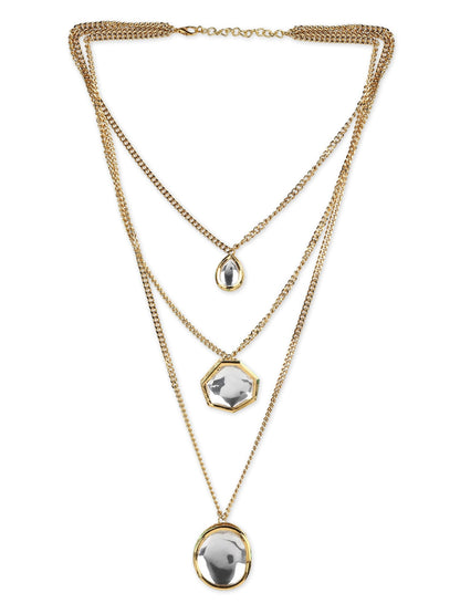 Gold-Polished White Brass Layered Necklace - Ruby Raang