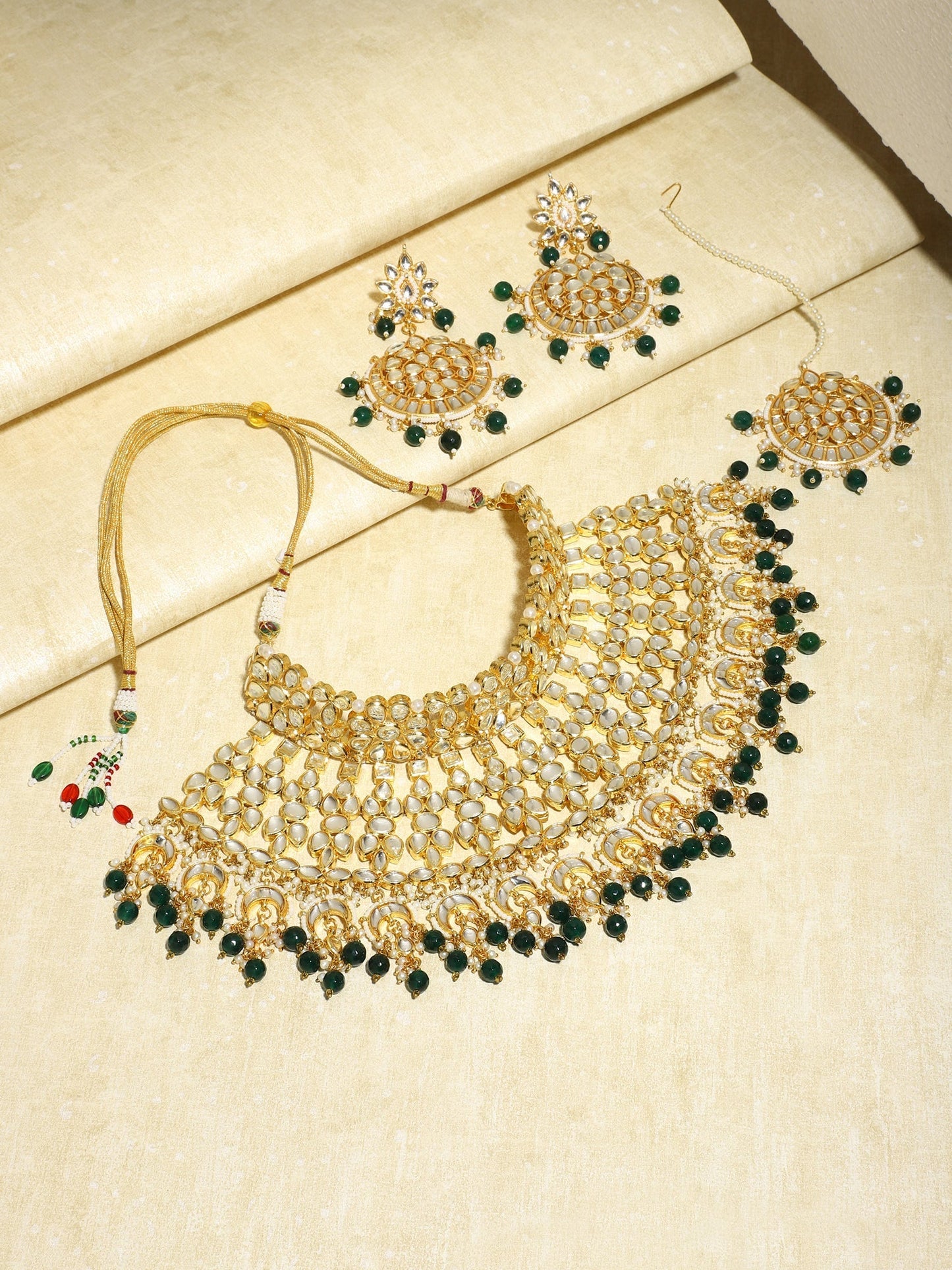 Gold-Polished Gold Kundan Studded Maharani Jewellery Set - Ruby Raang