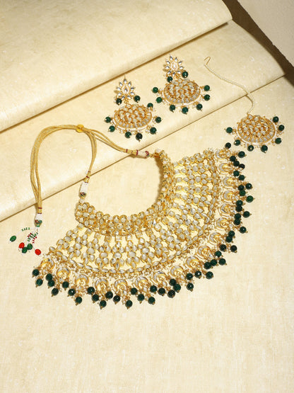 Gold-Polished Gold Kundan Studded Maharani Jewellery Set - Ruby Raang