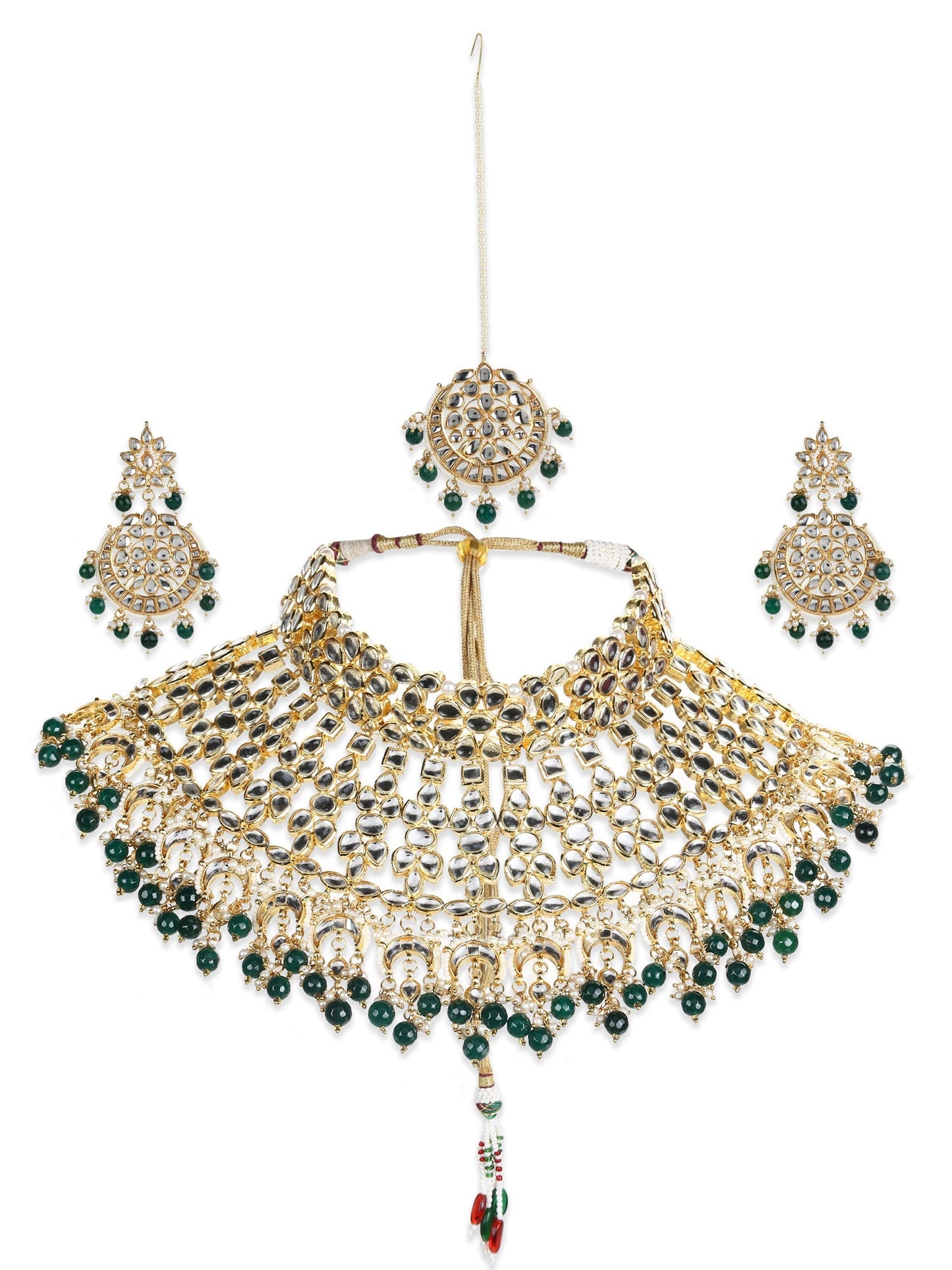 Gold-Polished Gold Kundan Studded Maharani Jewellery Set - Ruby Raang