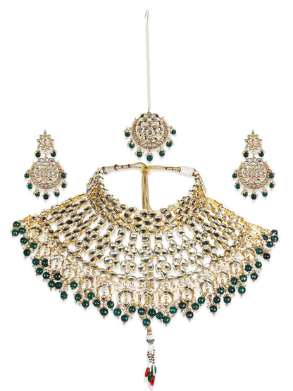 Gold-Polished Gold Kundan Studded Maharani Jewellery Set - Ruby Raang