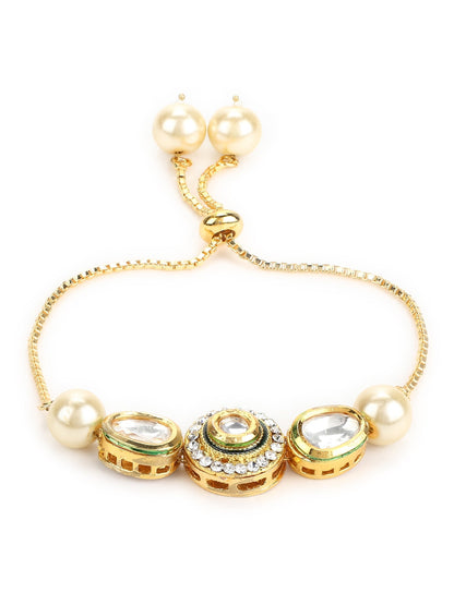 Women's Gold-Polished White Brass Kundan Charm Bracelet - Ruby Raang