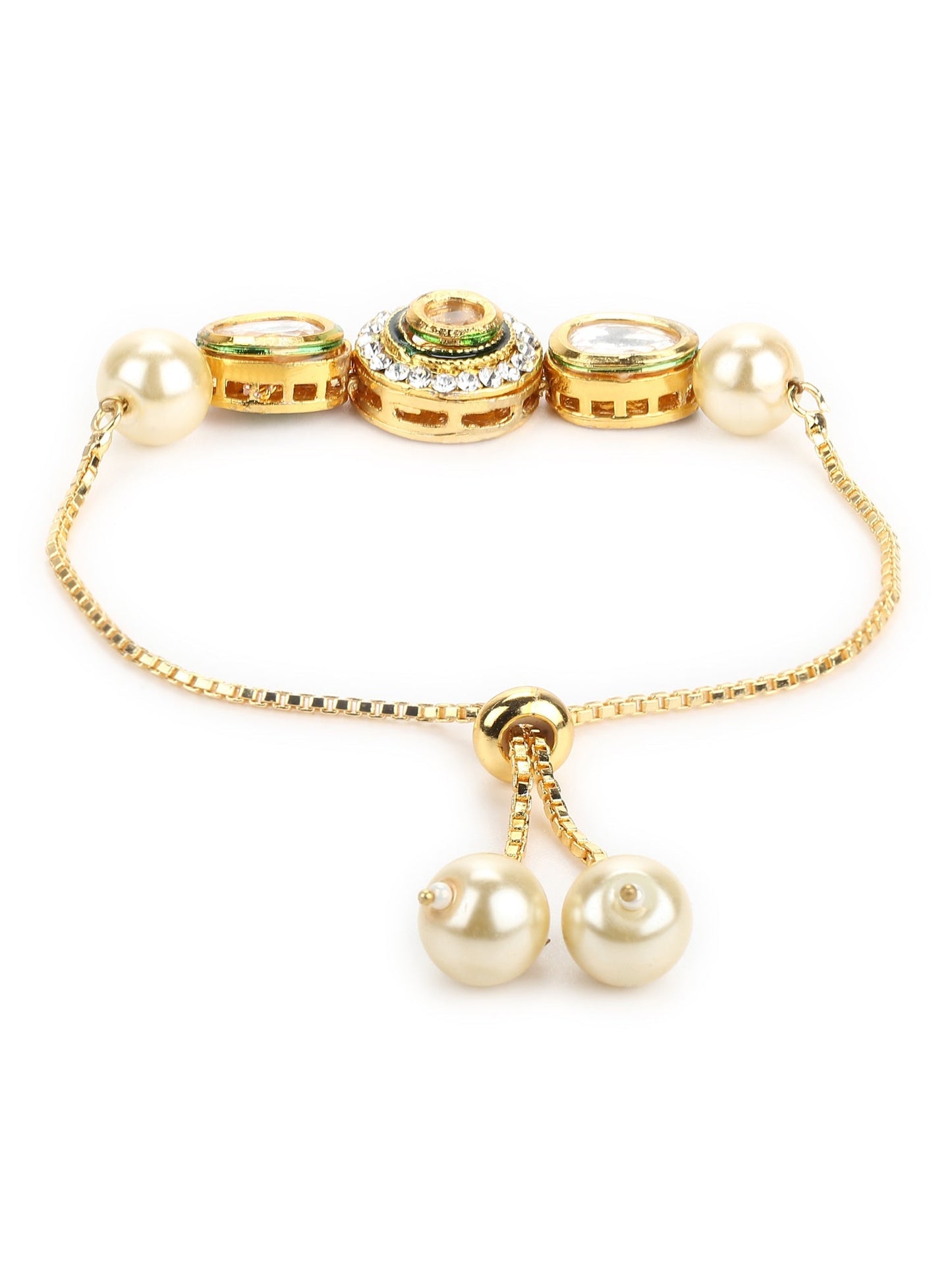 Women's Gold-Polished White Brass Kundan Charm Bracelet - Ruby Raang