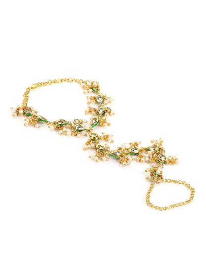 Women's Gold-Polished White Brass Kundan Bangle-Style Bracelet - Ruby Raang