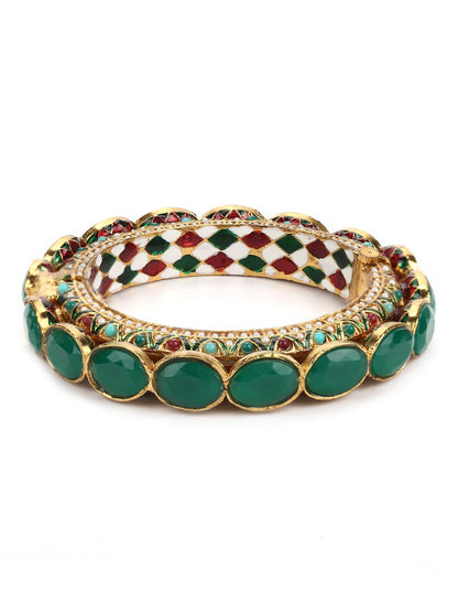 Gold-Polished Kundan Meenakari Bangle - Ruby Raang