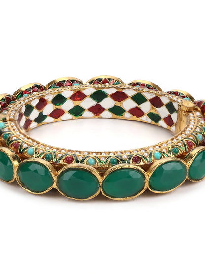 Gold-Polished Kundan Meenakari Bangle - Ruby Raang