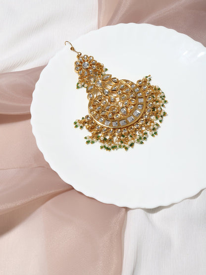 Gold-Polished Kundan Studded Maang Tikka Jhoomar - Ruby Raang