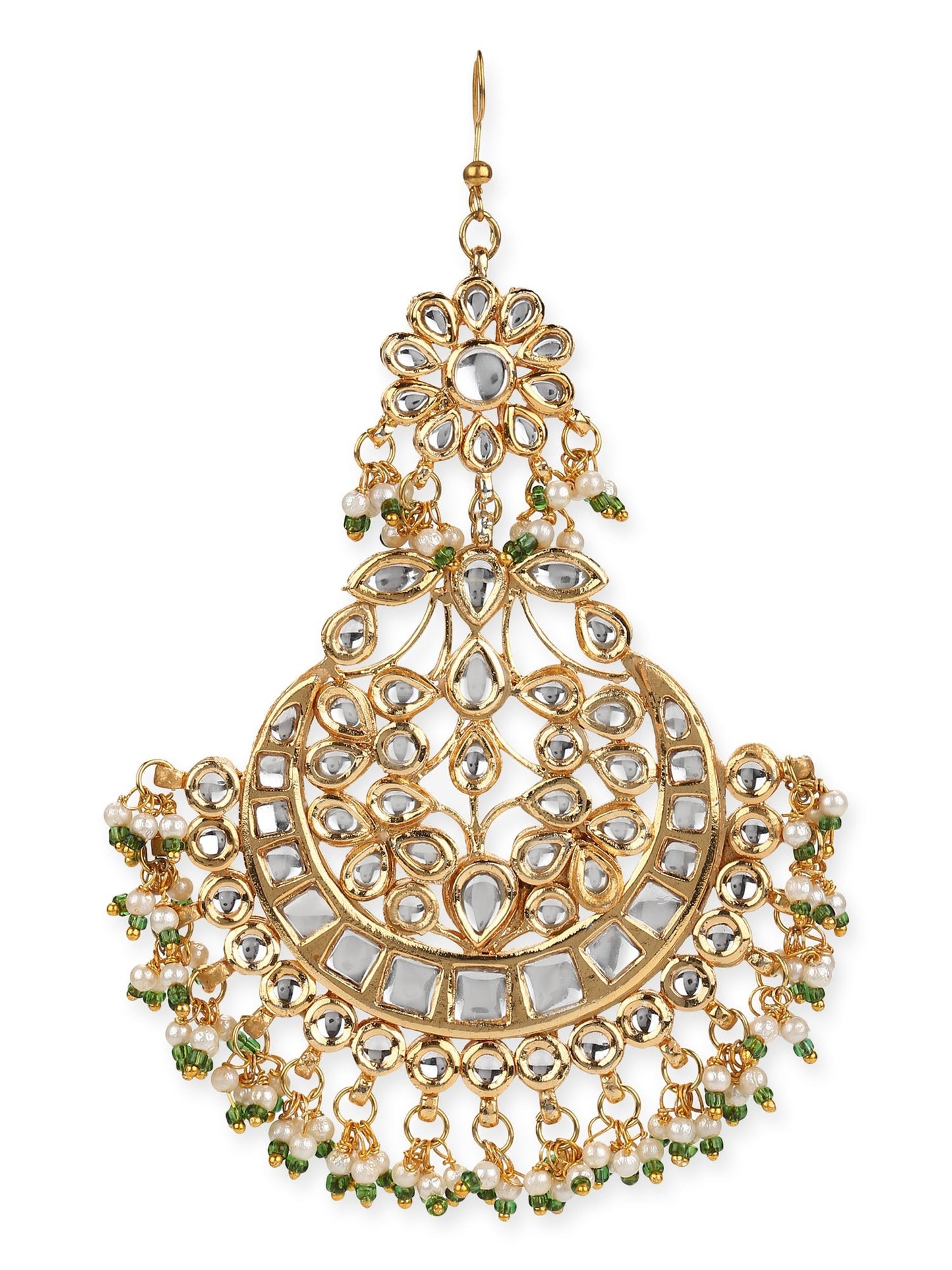 Gold-Polished Kundan Studded Maang Tikka Jhoomar - Ruby Raang