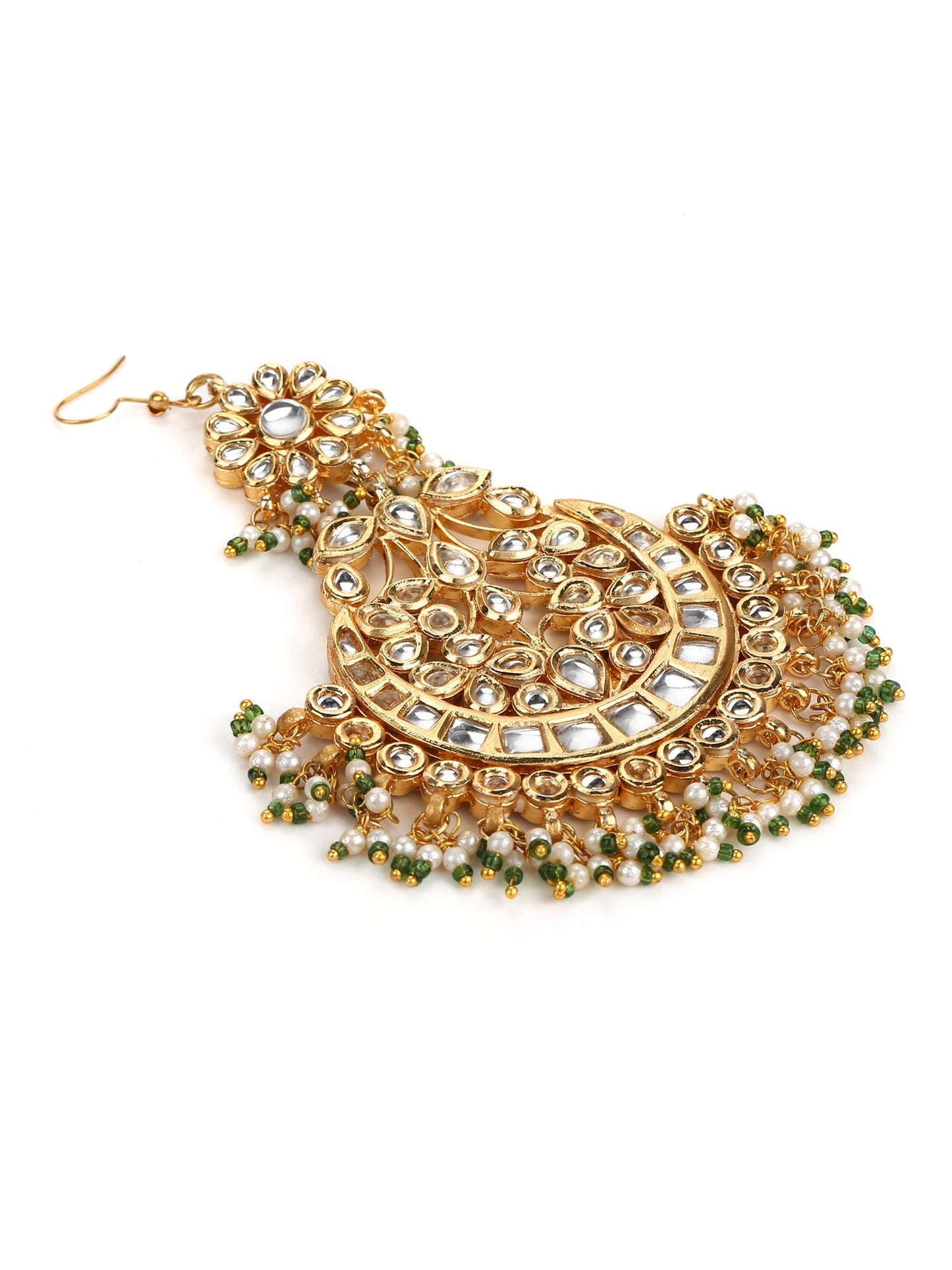 Gold-Polished Kundan Studded Maang Tikka Jhoomar - Ruby Raang