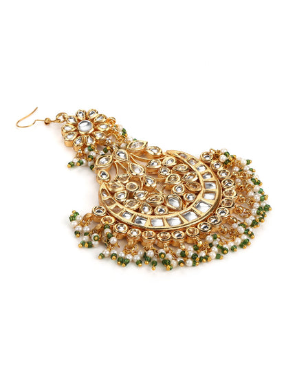 Gold-Polished Kundan Studded Maang Tikka Jhoomar - Ruby Raang