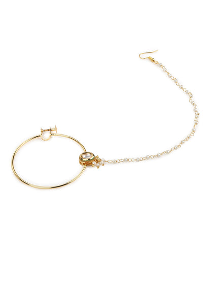 Women's Gold-Toned White Kundan Nose Ring - Ruby Raang
