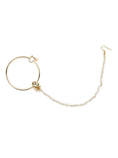 Women's Gold-Toned White Kundan Nose Ring - Ruby Raang
