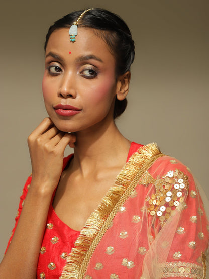 Turquoise Blue Kundan Maang Tikka - Ruby Raang