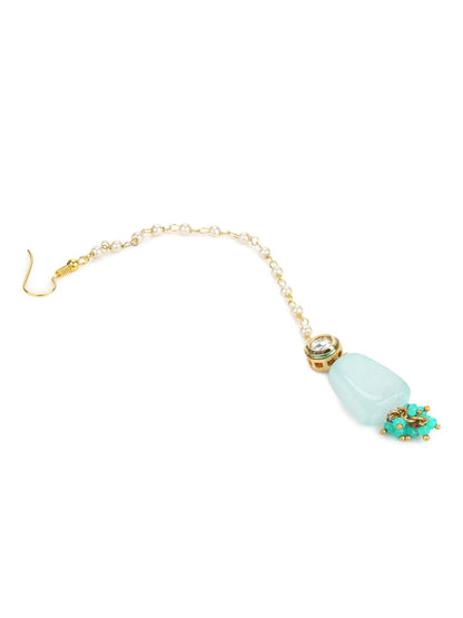 Turquoise Blue Kundan Maang Tikka - Ruby Raang