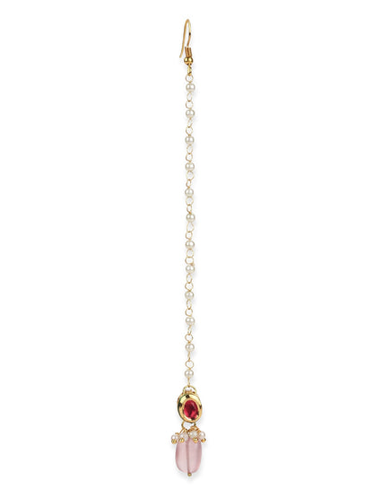 Gold-Polished Red Kundan-Studded Handcrafted Maang Tikka - Ruby Raang
