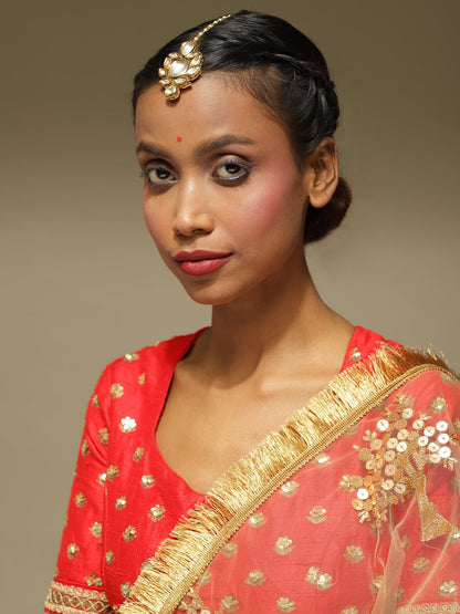 Gold-Polished Kundan Maang Tikka - Ruby Raang