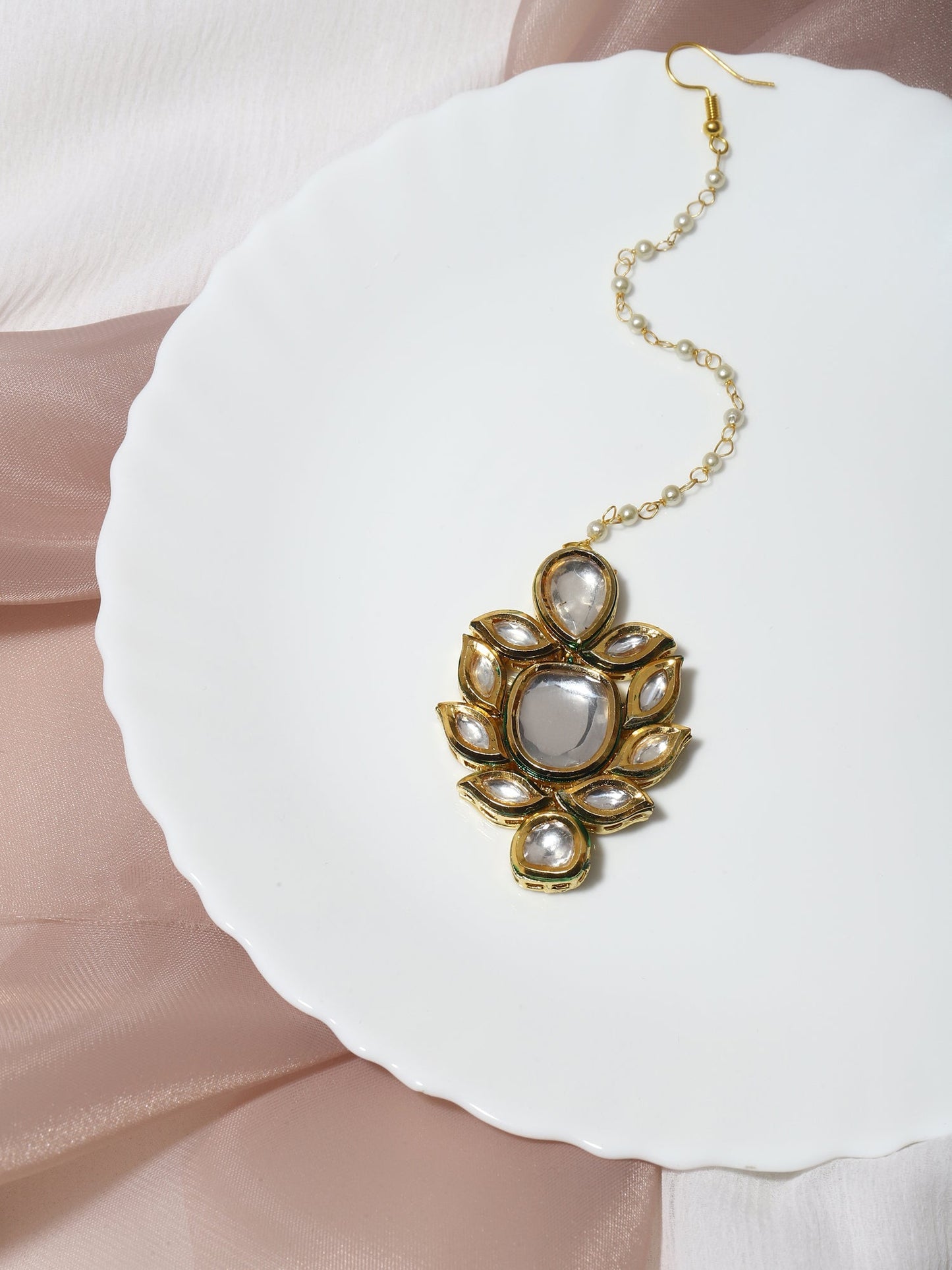 Gold-Polished Kundan Maang Tikka - Ruby Raang