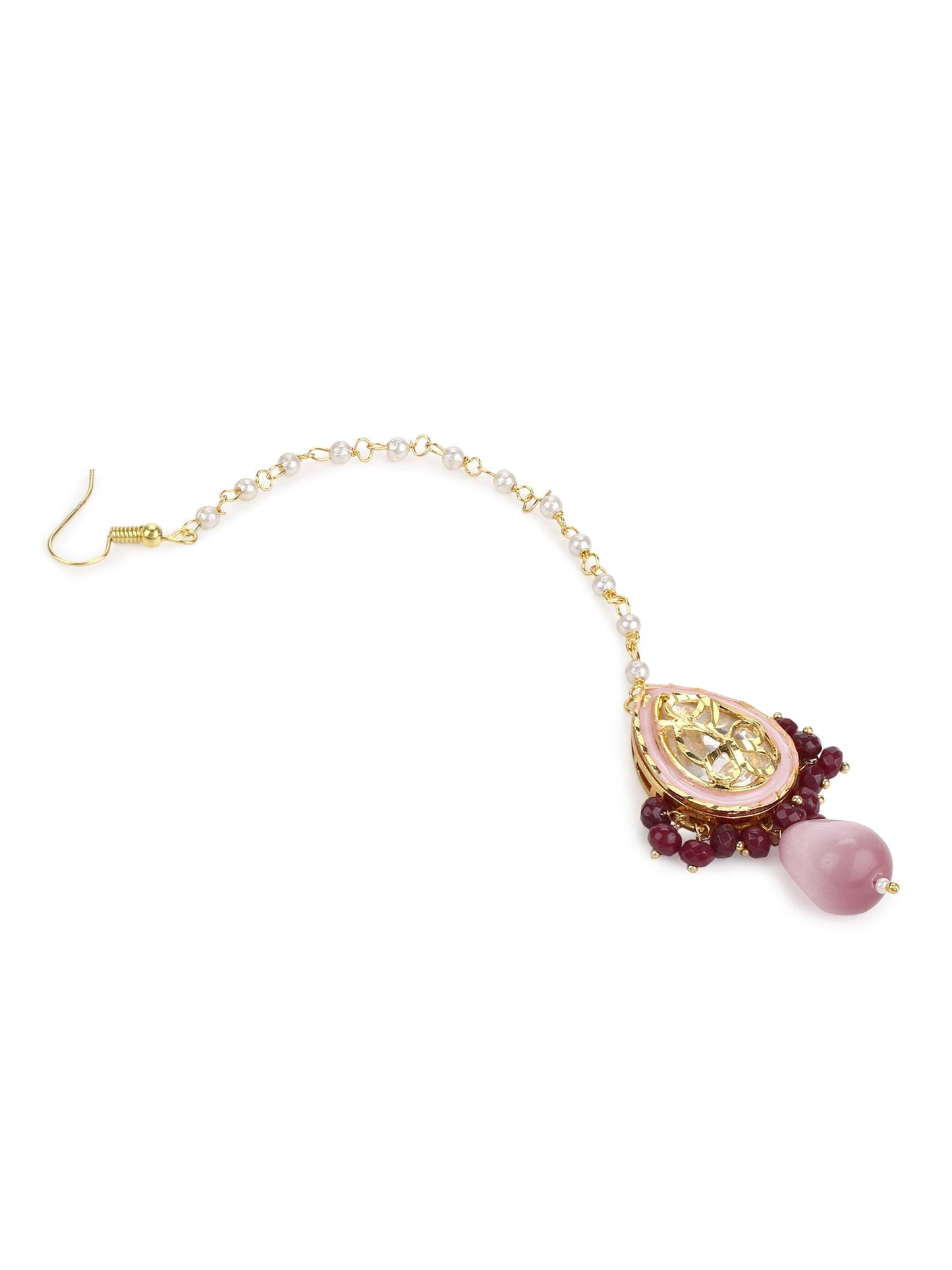 Pink Gold-Polished Kundan Studded Maang Tikka - Ruby Raang