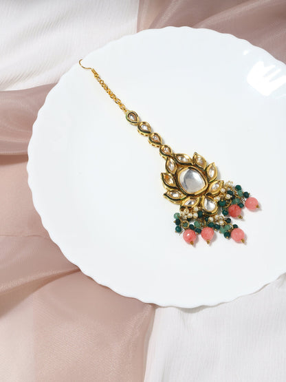 Gold-Toned Kundan Studded Maang Tikka - Ruby Raang