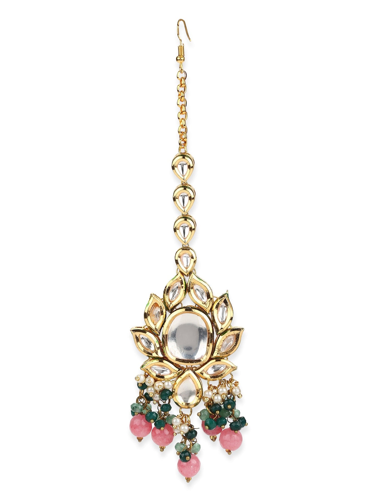 Gold-Toned Kundan Studded Maang Tikka - Ruby Raang
