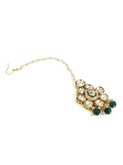 Gold-Polished Green Kundan-Studded Maang Tikka - Ruby Raang