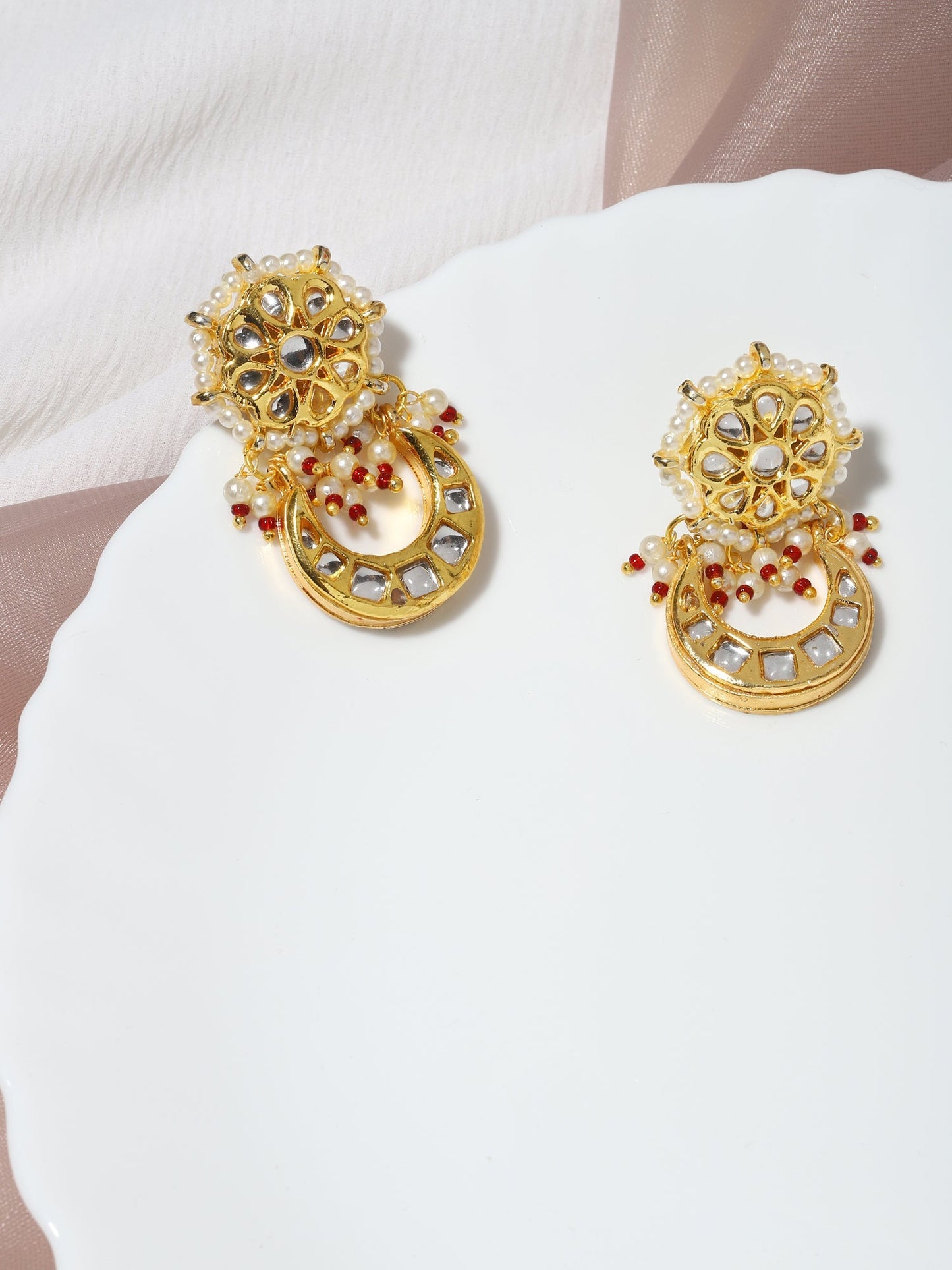 Gold-Toned Contemporary Studs Earrings - Ruby Raang