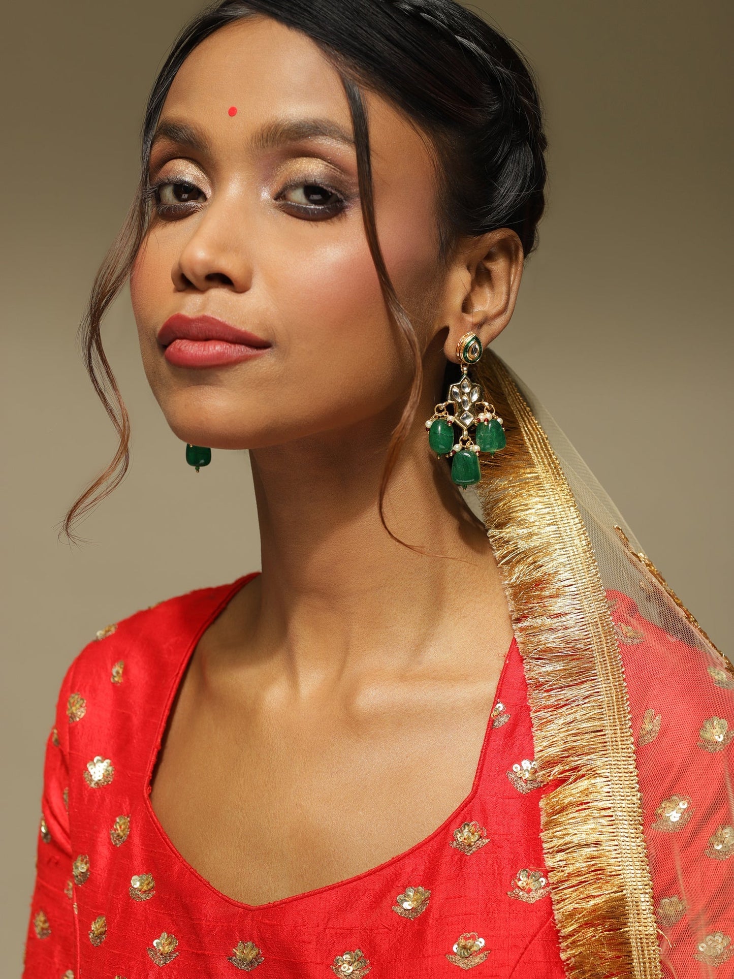 Green Contemporary Drop Earrings - Ruby Raang