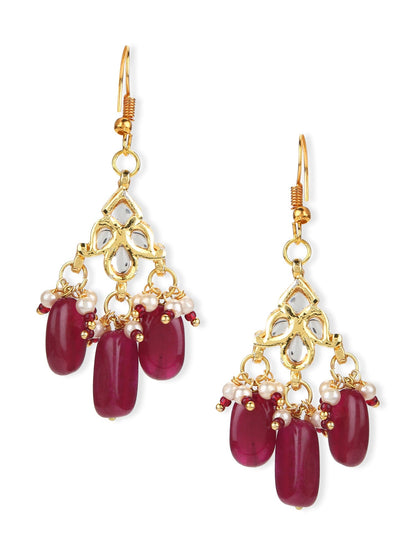 Maroon Kundan Contemporary Drop Earrings - Ruby Raang