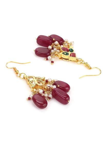 Maroon Kundan Contemporary Drop Earrings - Ruby Raang