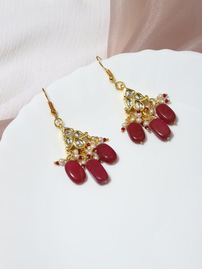 Maroon Kundan Contemporary Drop Earrings - Ruby Raang