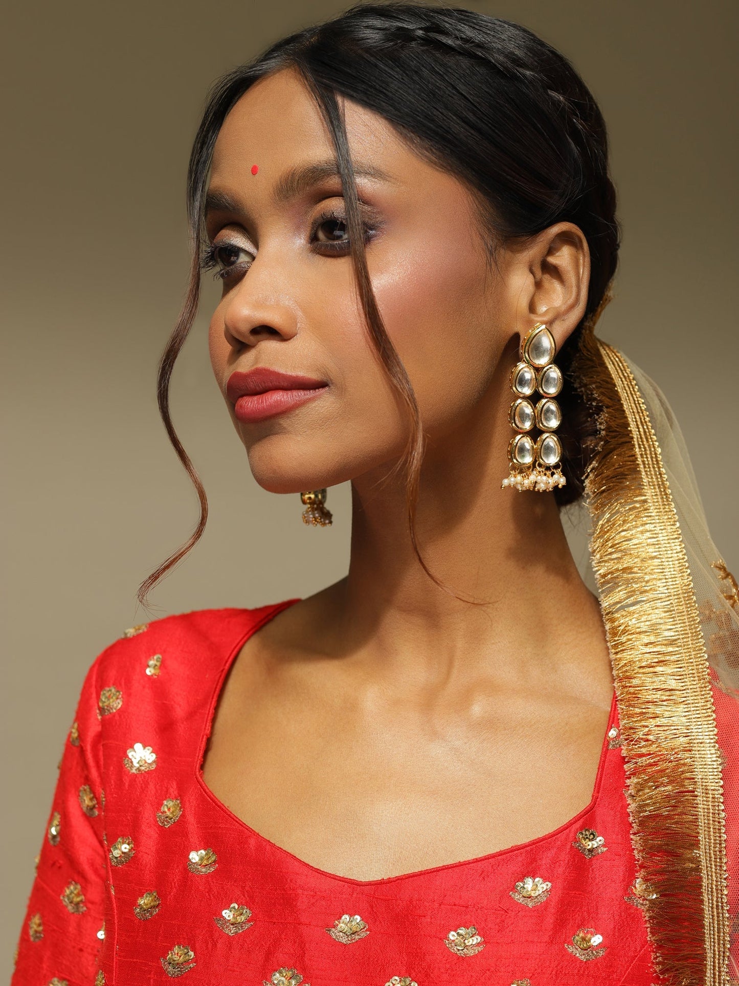 Silver Gold-Polished Contemporary Jhumkas Earrings - Ruby Raang
