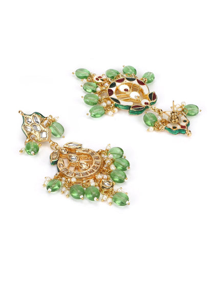 Green Gold-Polished Kundan Drop Earrings - Ruby Raang