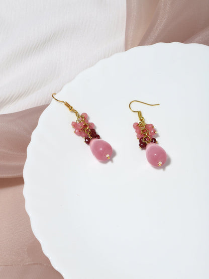 Pink Contemporary Gold-Polished Drop Earrings - Ruby Raang