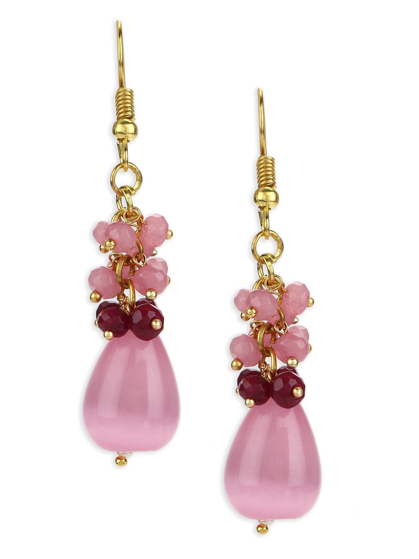 Pink Contemporary Gold-Polished Drop Earrings - Ruby Raang