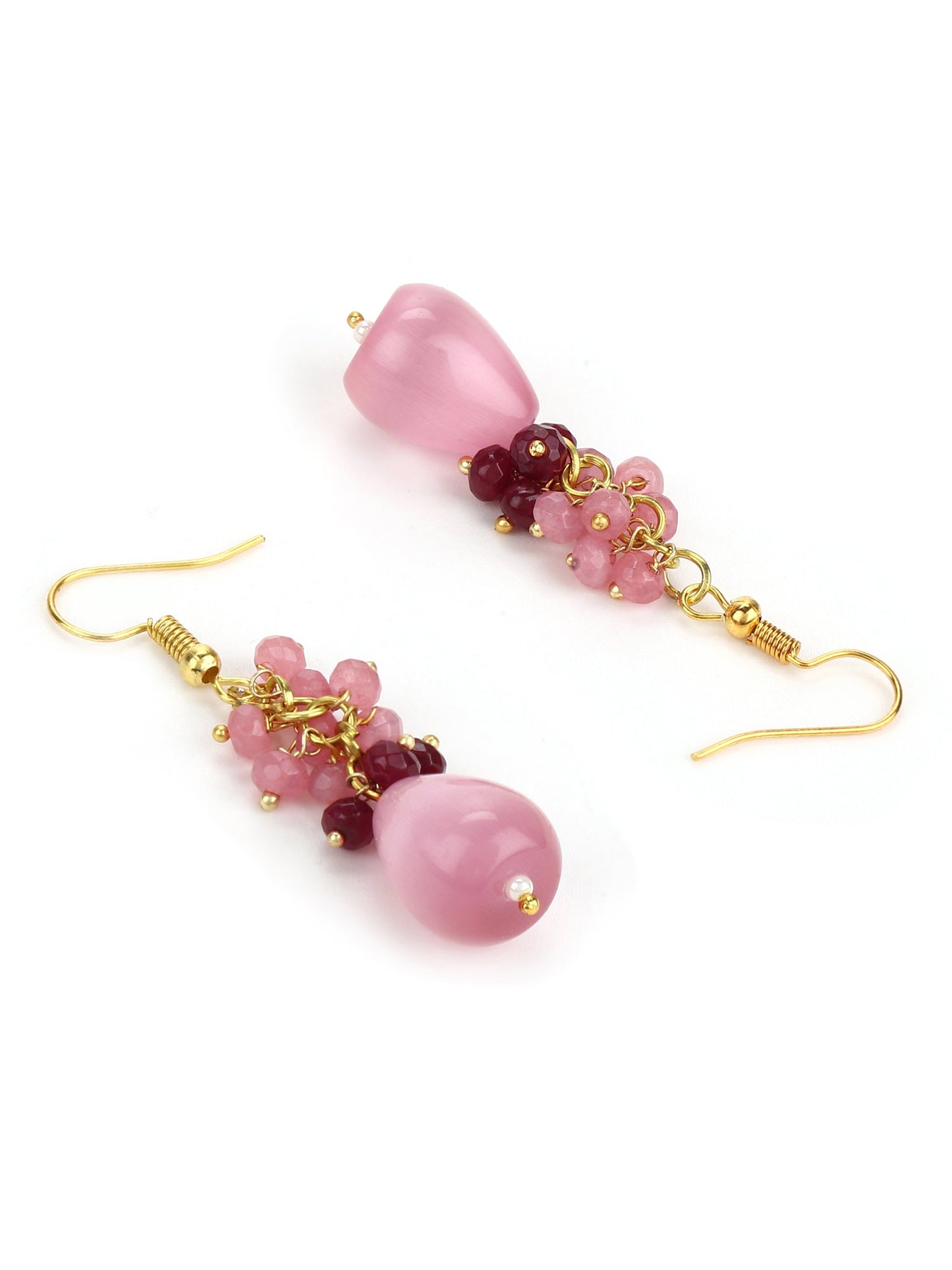 Pink Contemporary Gold-Polished Drop Earrings - Ruby Raang