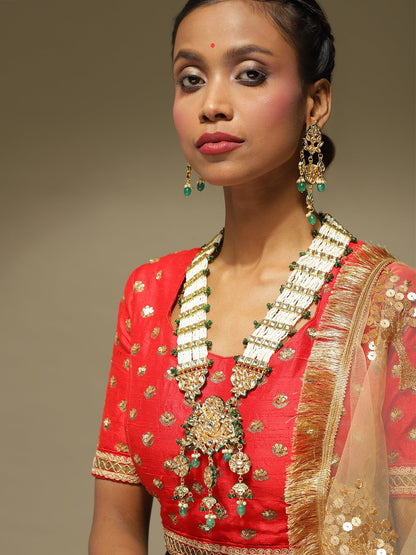 Gold-Polished White Green Kundan Studded Handcrafted Jewellery Set - Ruby Raang