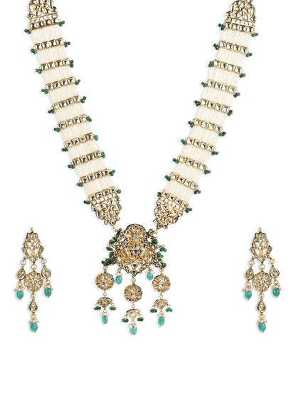 Gold-Polished White Green Kundan Studded Handcrafted Jewellery Set - Ruby Raang