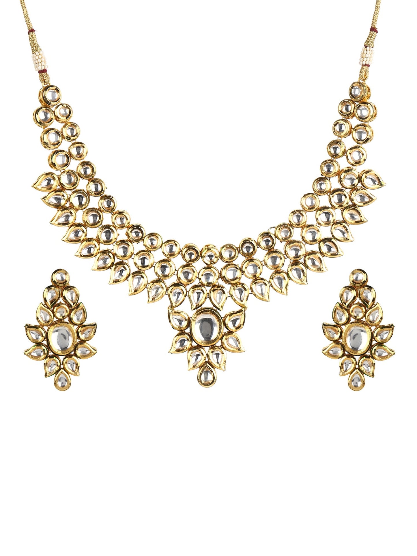 Gold-Polished Kundan Choker With Earring - Ruby Raang