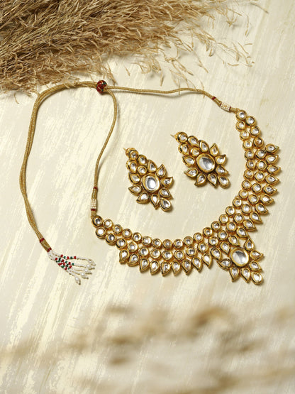 Gold-Polished Kundan Choker With Earring - Ruby Raang