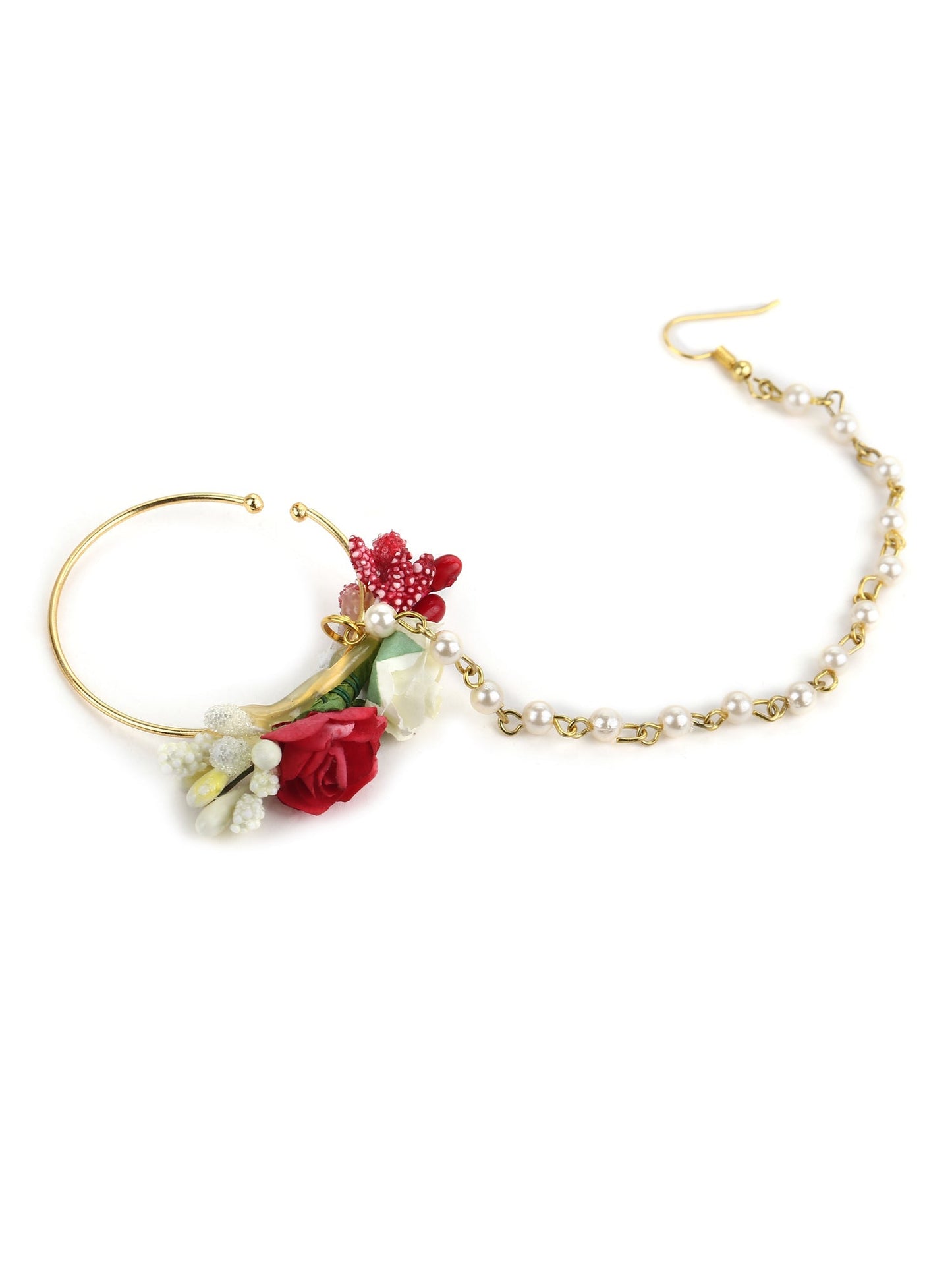 Flower Jewellery Gold-Polished Red Floral Jewellery Set - Ruby Raang