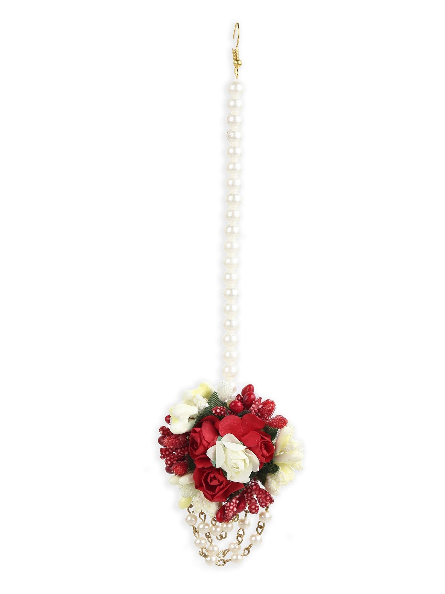 Flower Jewellery Gold-Polished Red Floral Jewellery Set - Ruby Raang
