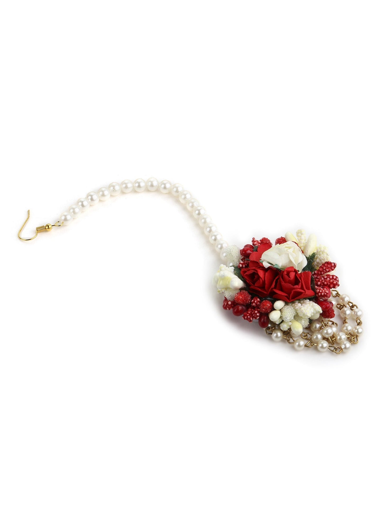 Flower Jewellery Gold-Polished Red Floral Jewellery Set - Ruby Raang