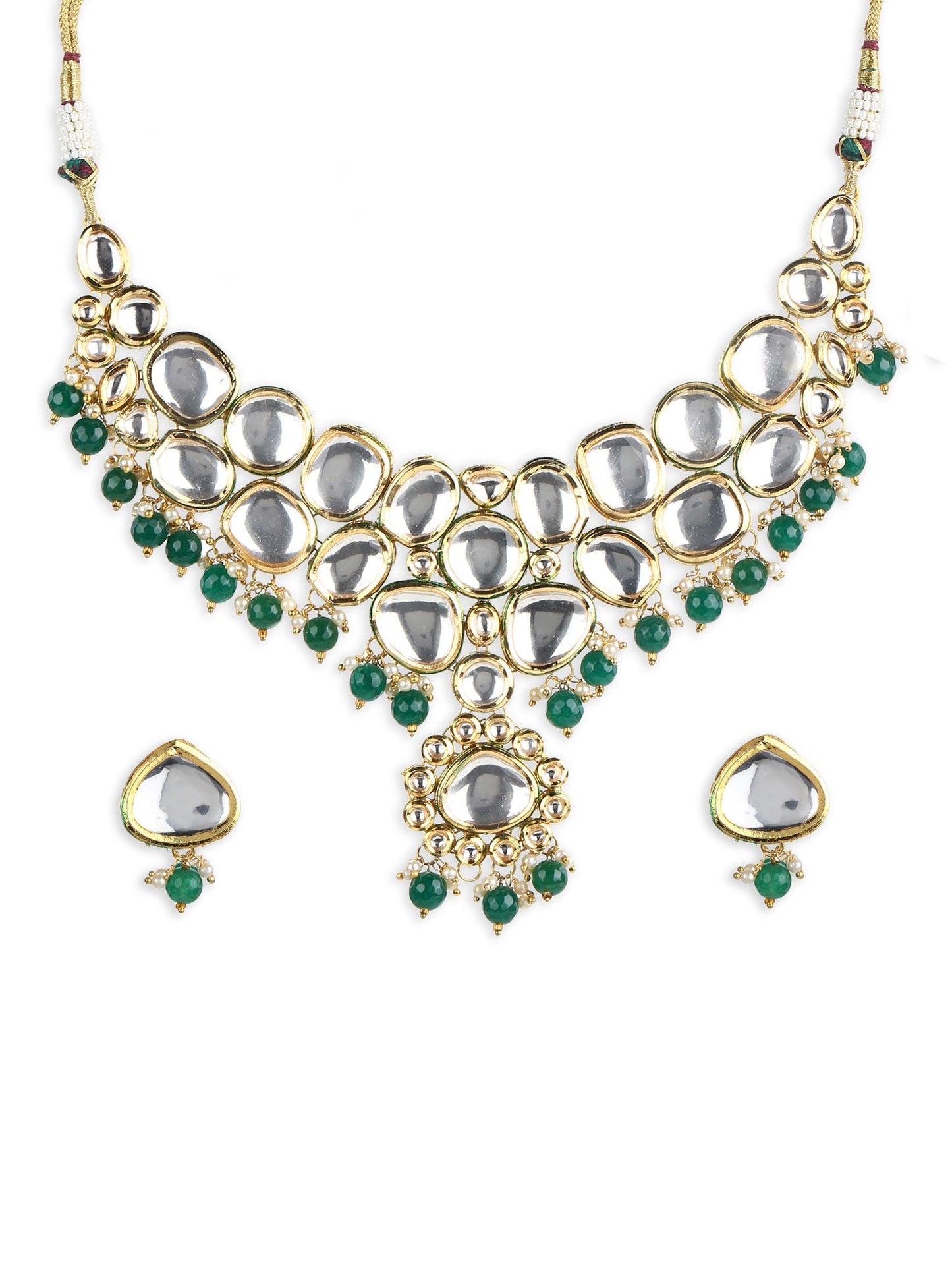 Green White Kundan Choker Jewellery Set - Ruby Raang